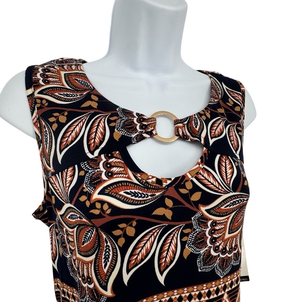 NWT Perceptions Black Brown Sleeveless Floral Geometric Midi Dress Size Small - Picture 8 of 10